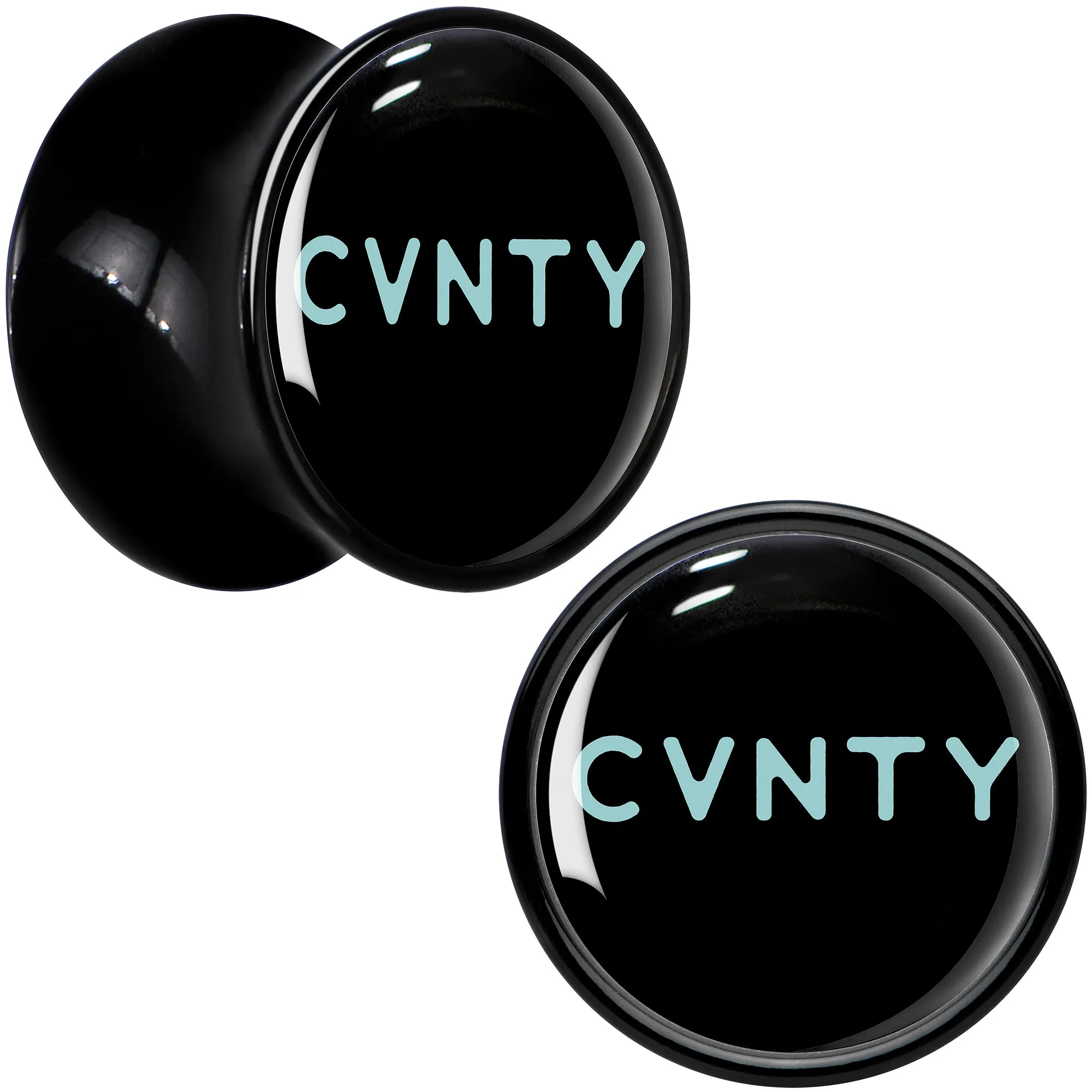 0 Gauge Phrase Logo CVNTY Black Acrylic Saddle Plug Set