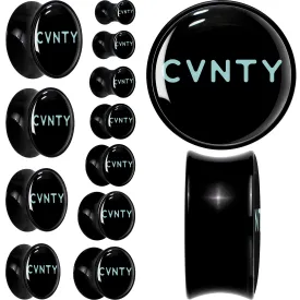 0 Gauge Phrase Logo CVNTY Black Acrylic Saddle Plug Set