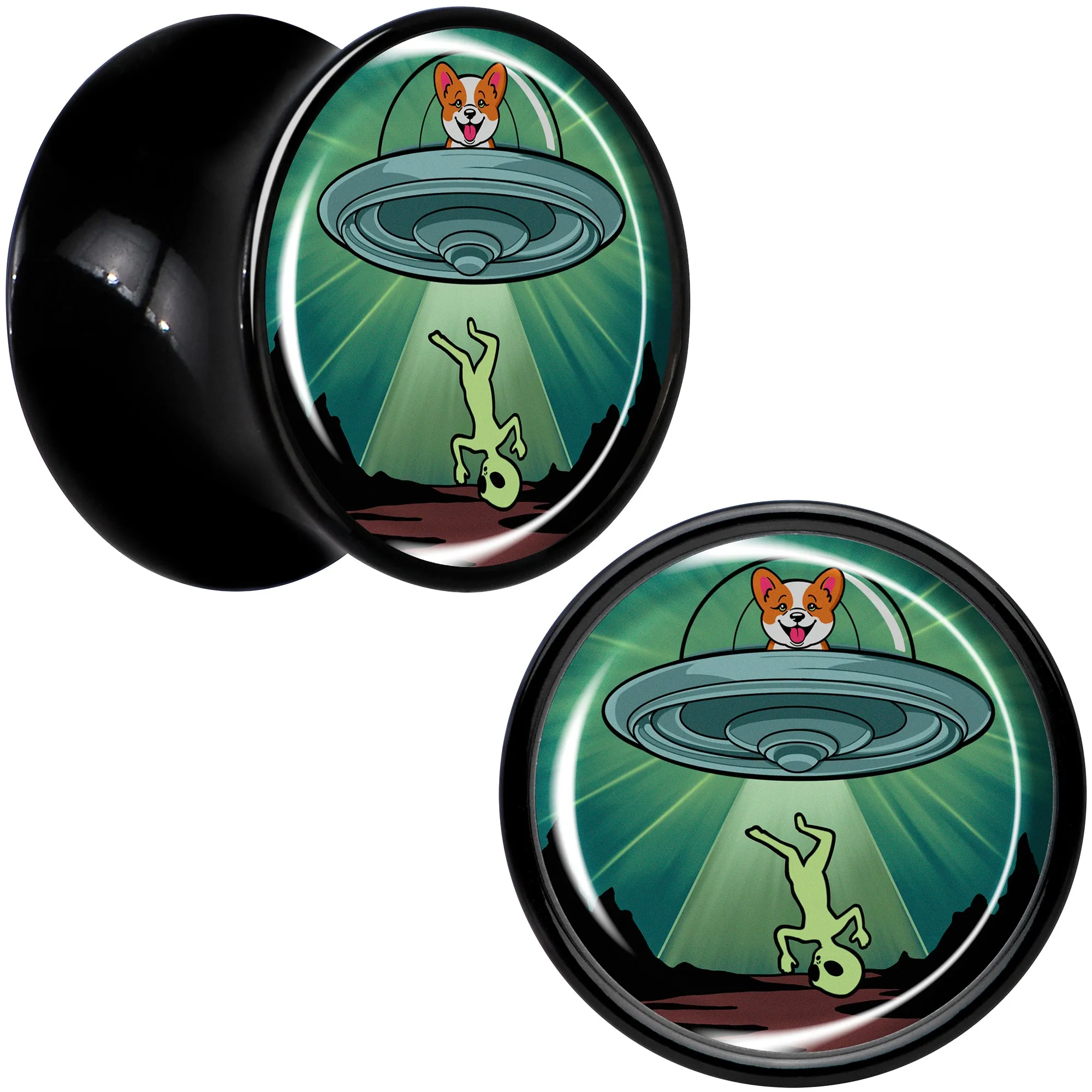 0 Gauge Reverse Alien UFO Abduction Black Acrylic Saddle Plug Set