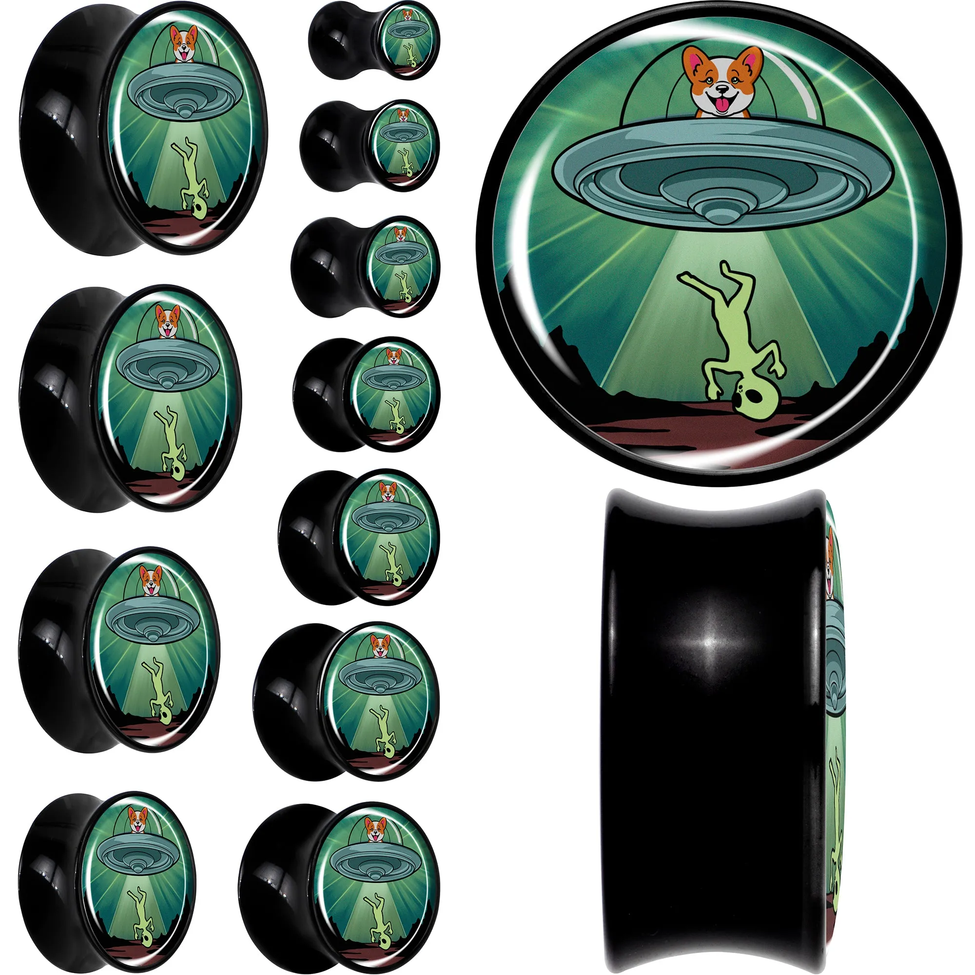 0 Gauge Reverse Alien UFO Abduction Black Acrylic Saddle Plug Set