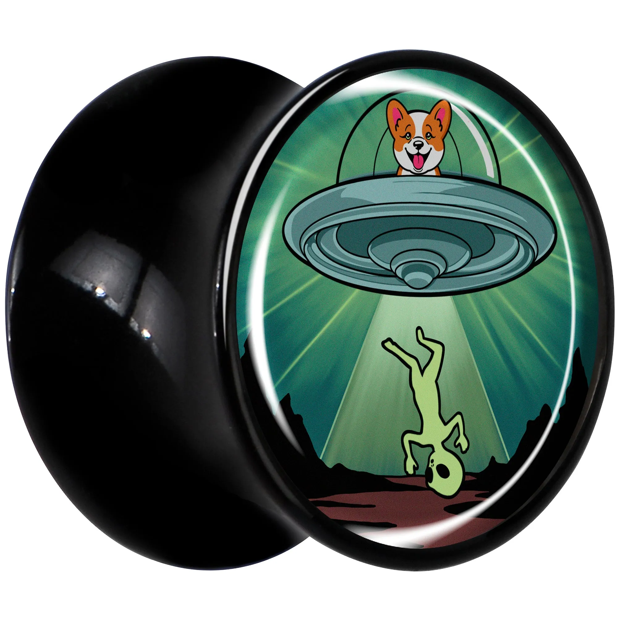 0 Gauge Reverse Alien UFO Abduction Black Acrylic Saddle Plug Set