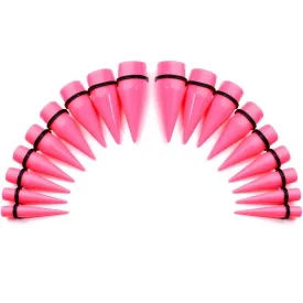 00 Gauge to 1 inch 18 Piece Bright Pink Acrylic Ear Stretching Taper Kit Set