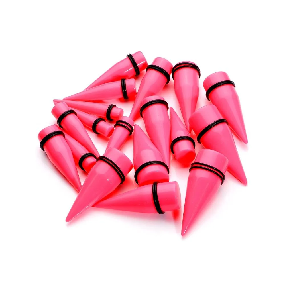 00 Gauge to 1 inch 18 Piece Bright Pink Acrylic Ear Stretching Taper Kit Set