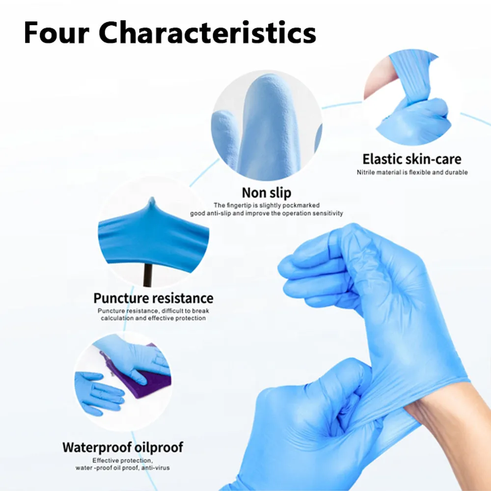 100 Pcs ( 1 box ) Disposable Gloves Synthetic Vinyl / Nitrile Blended Non-Med | Powder Free | Latex Free | Blue Color Gloves