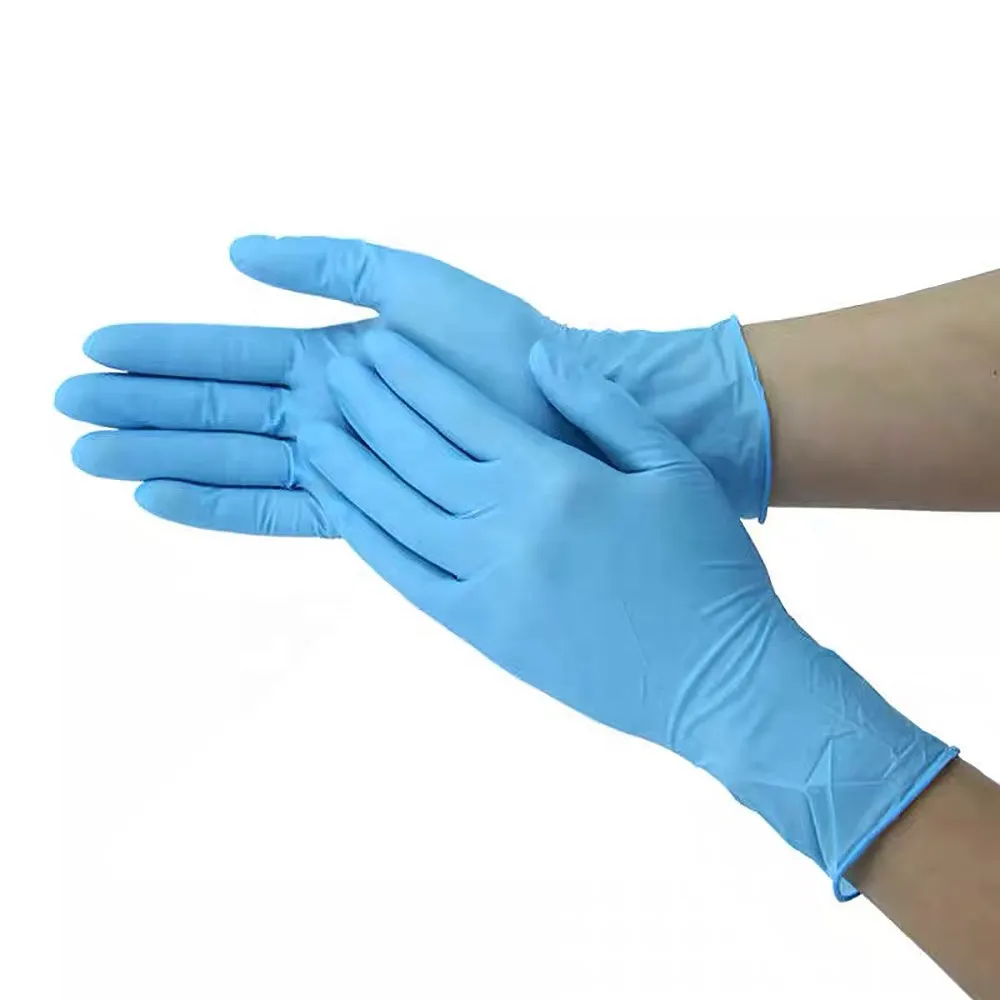 100 Pcs ( 1 box ) Disposable Gloves Synthetic Vinyl / Nitrile Blended Non-Med | Powder Free | Latex Free | Blue Color Gloves