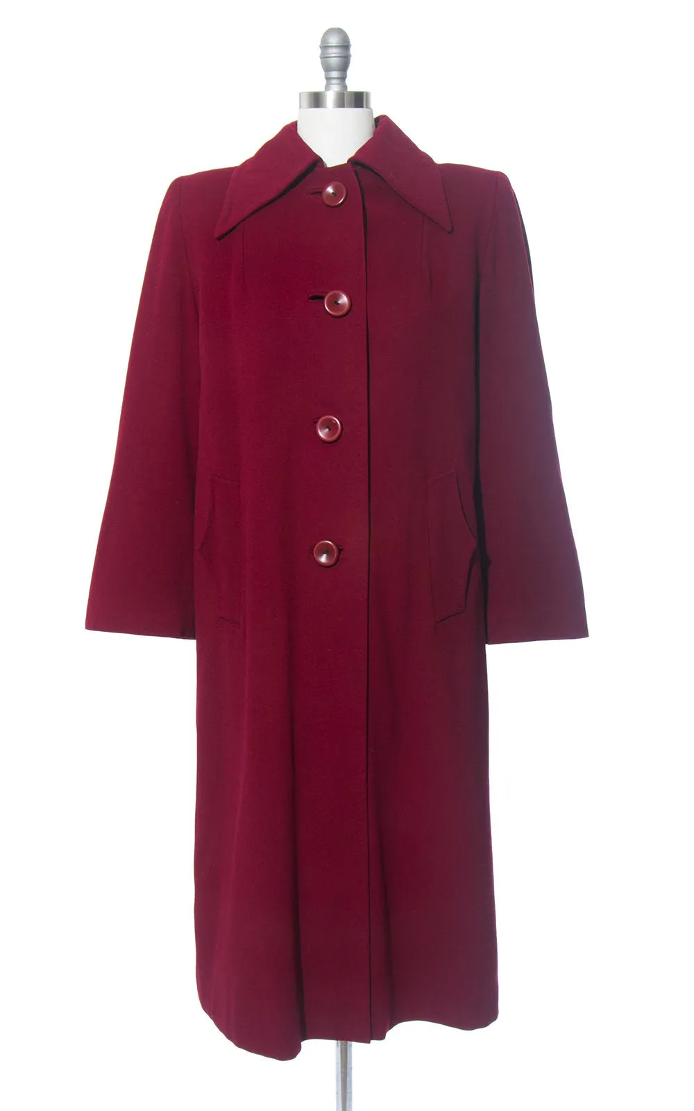 1940s Burgundy Wool Twill Coat with Removable Liner | medium/large