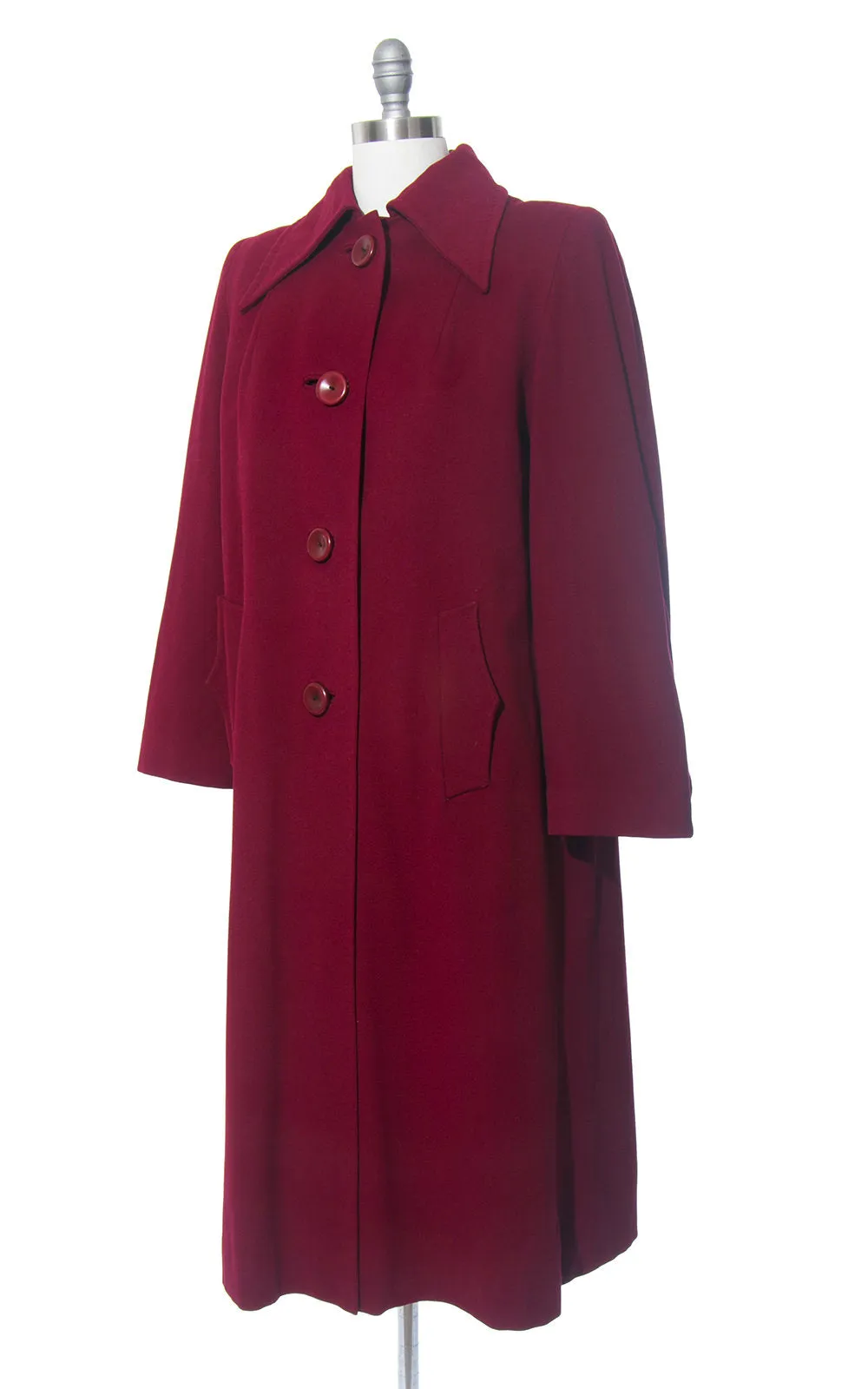 1940s Burgundy Wool Twill Coat with Removable Liner | medium/large