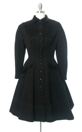 1950s Lilli Ann Black Wool Mohair Princess Coat | medium