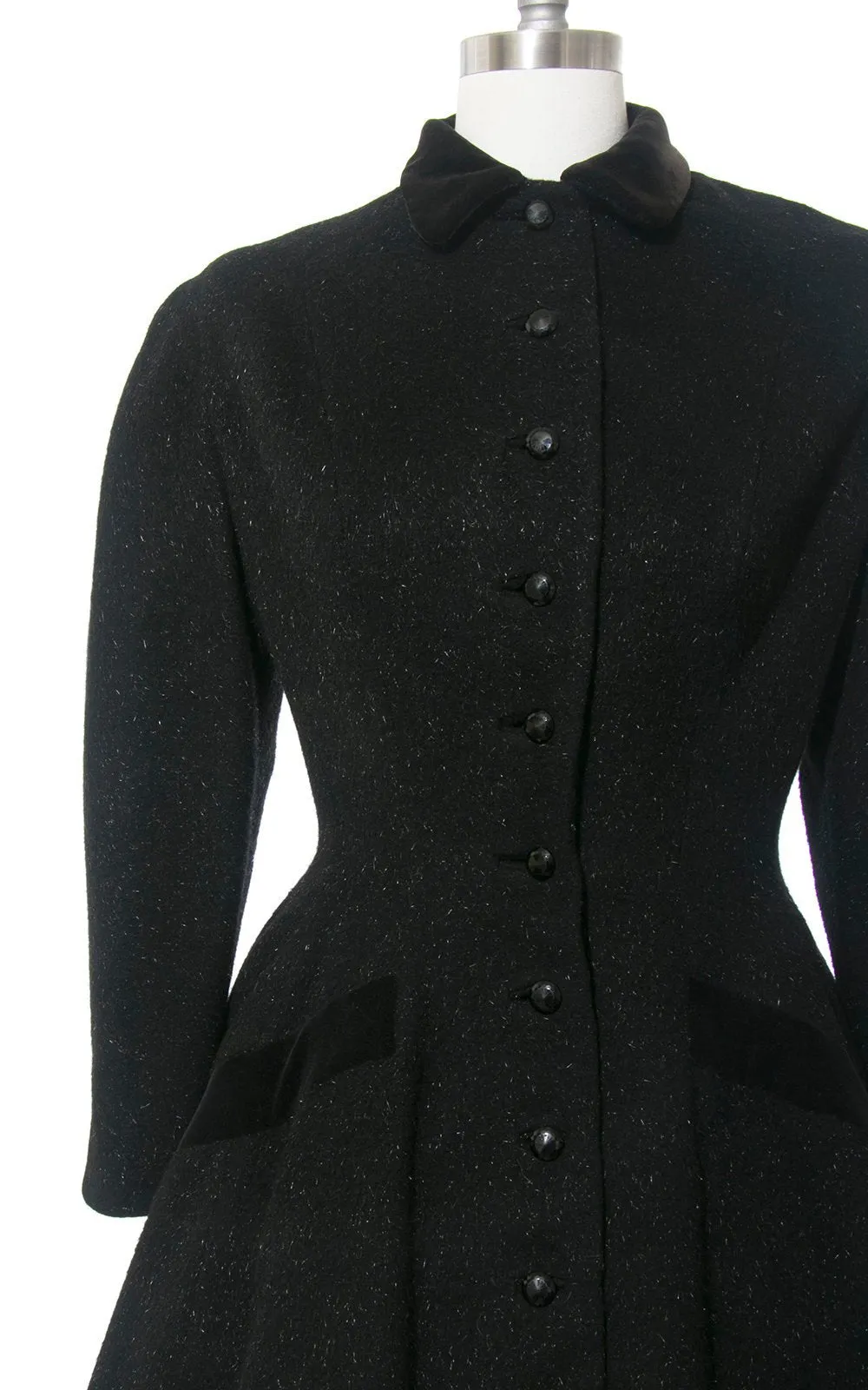 1950s Lilli Ann Black Wool Mohair Princess Coat | medium