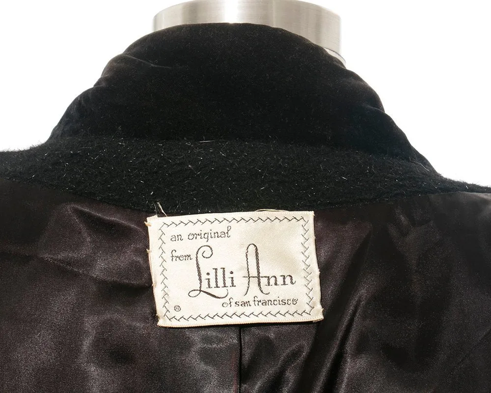 1950s Lilli Ann Black Wool Mohair Princess Coat | medium