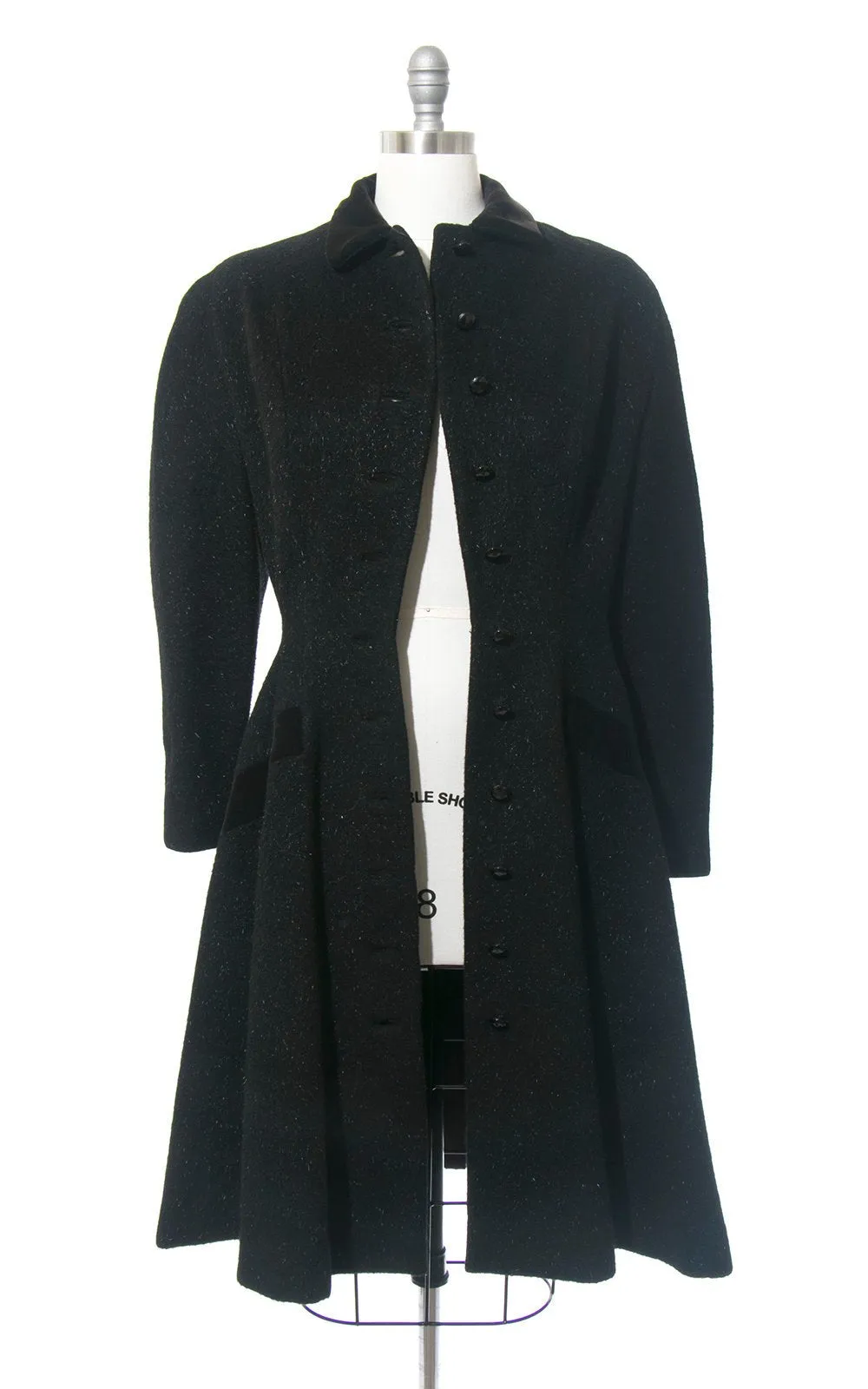 1950s Lilli Ann Black Wool Mohair Princess Coat | medium