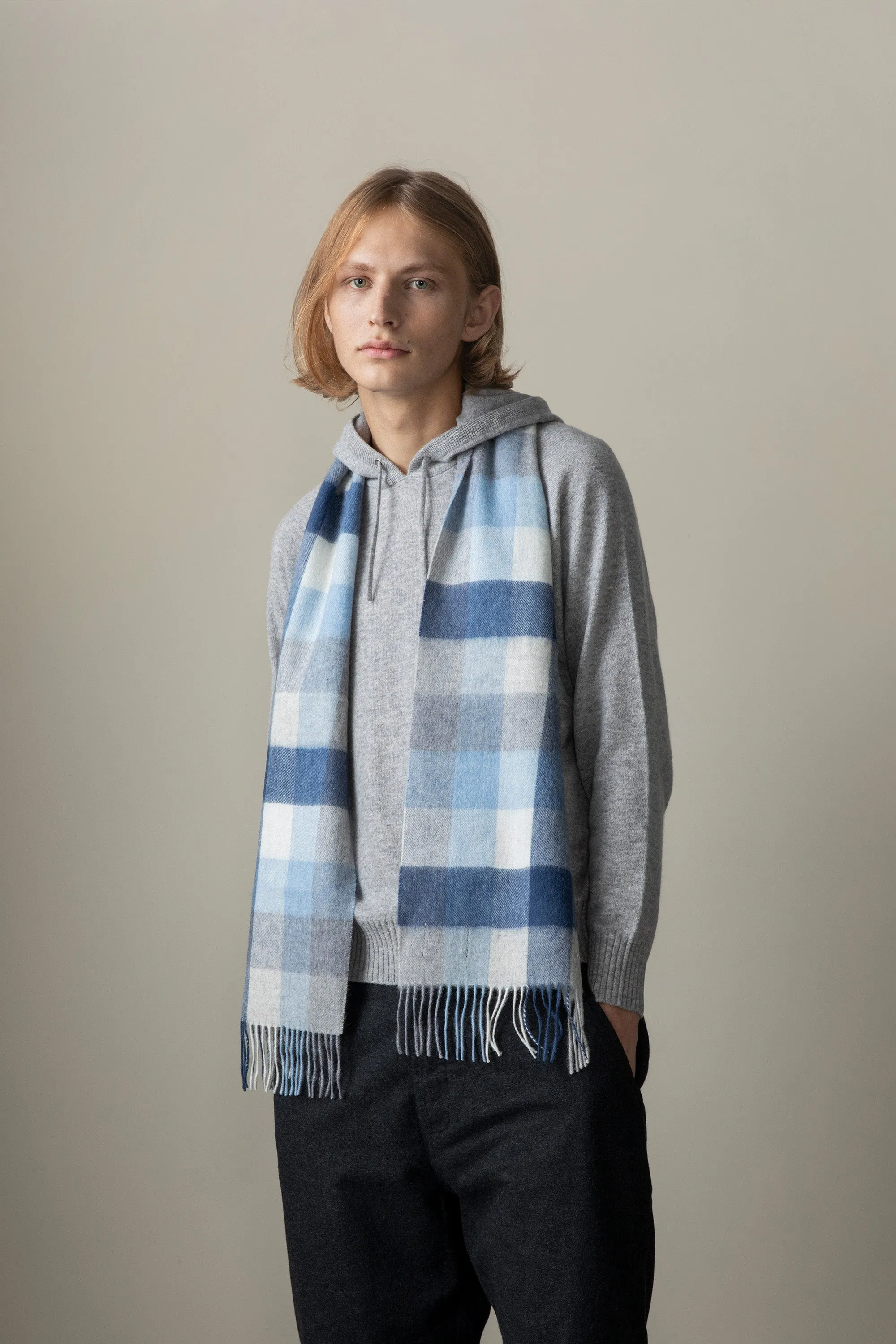 5 Square Check Lambswool Scarf - Glacier