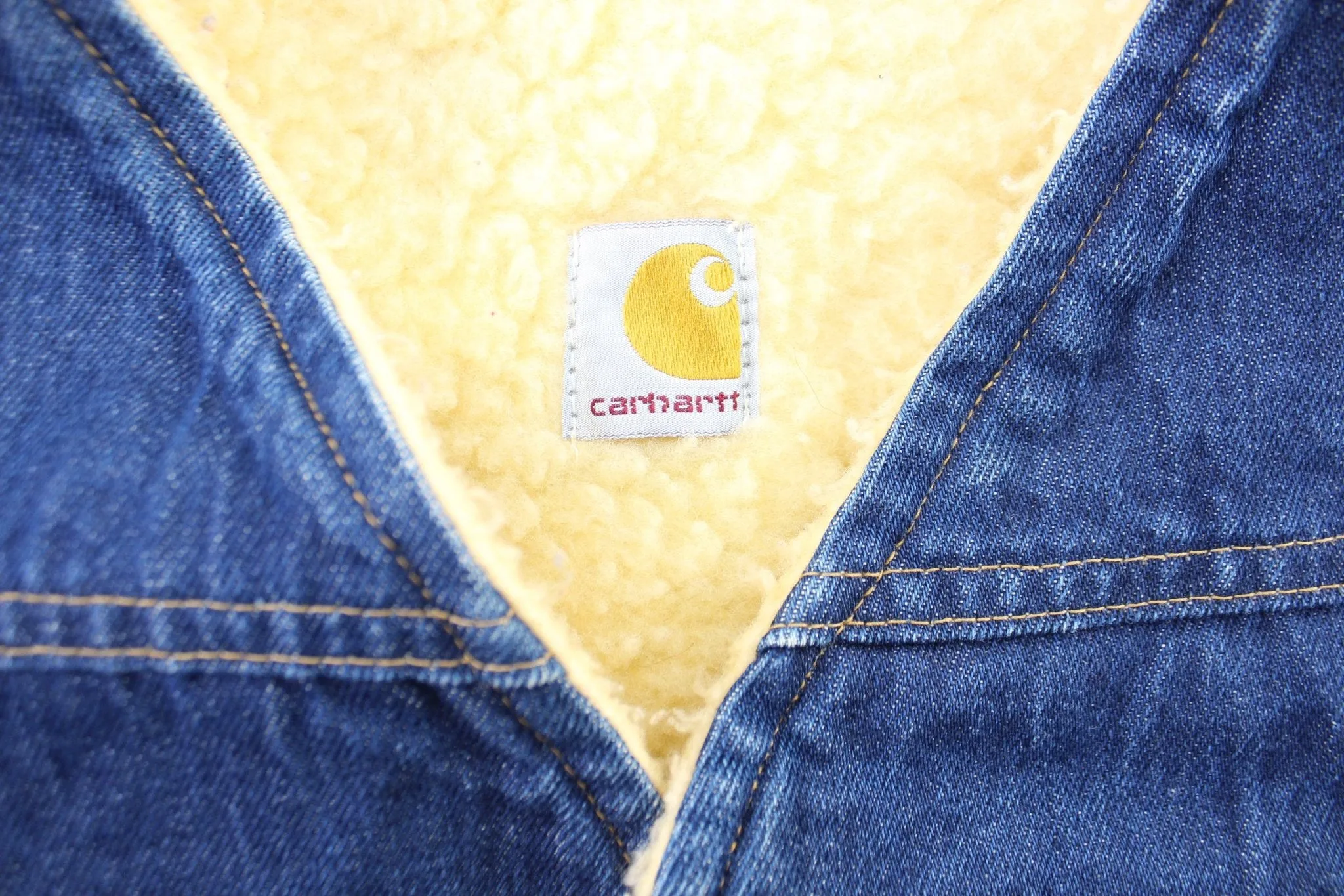 80's Carhartt Logo Patch Sherpa Lined Denim Vest