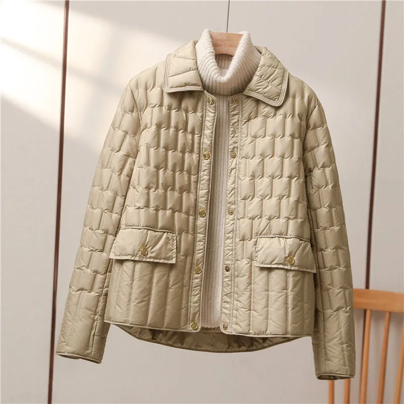 90 white duck down light down jacket women's short 2023 winter new casual versatile and thin small fragrant pressure glue jacket