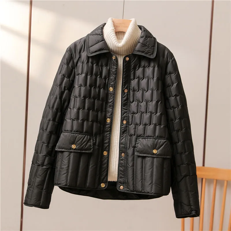 90 white duck down light down jacket women's short 2023 winter new casual versatile and thin small fragrant pressure glue jacket