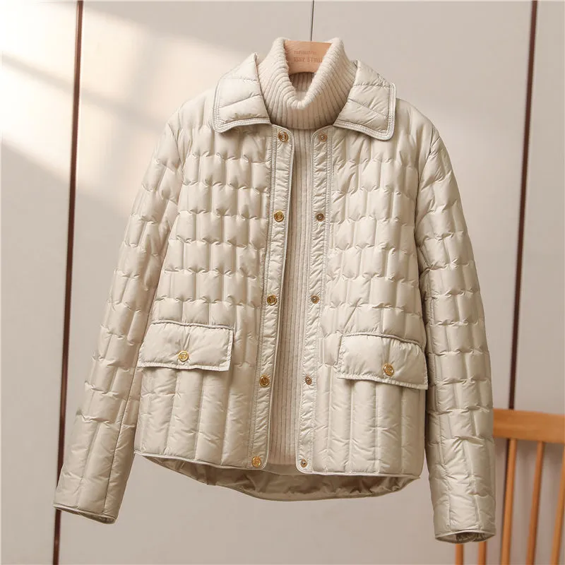 90 white duck down light down jacket women's short 2023 winter new casual versatile and thin small fragrant pressure glue jacket