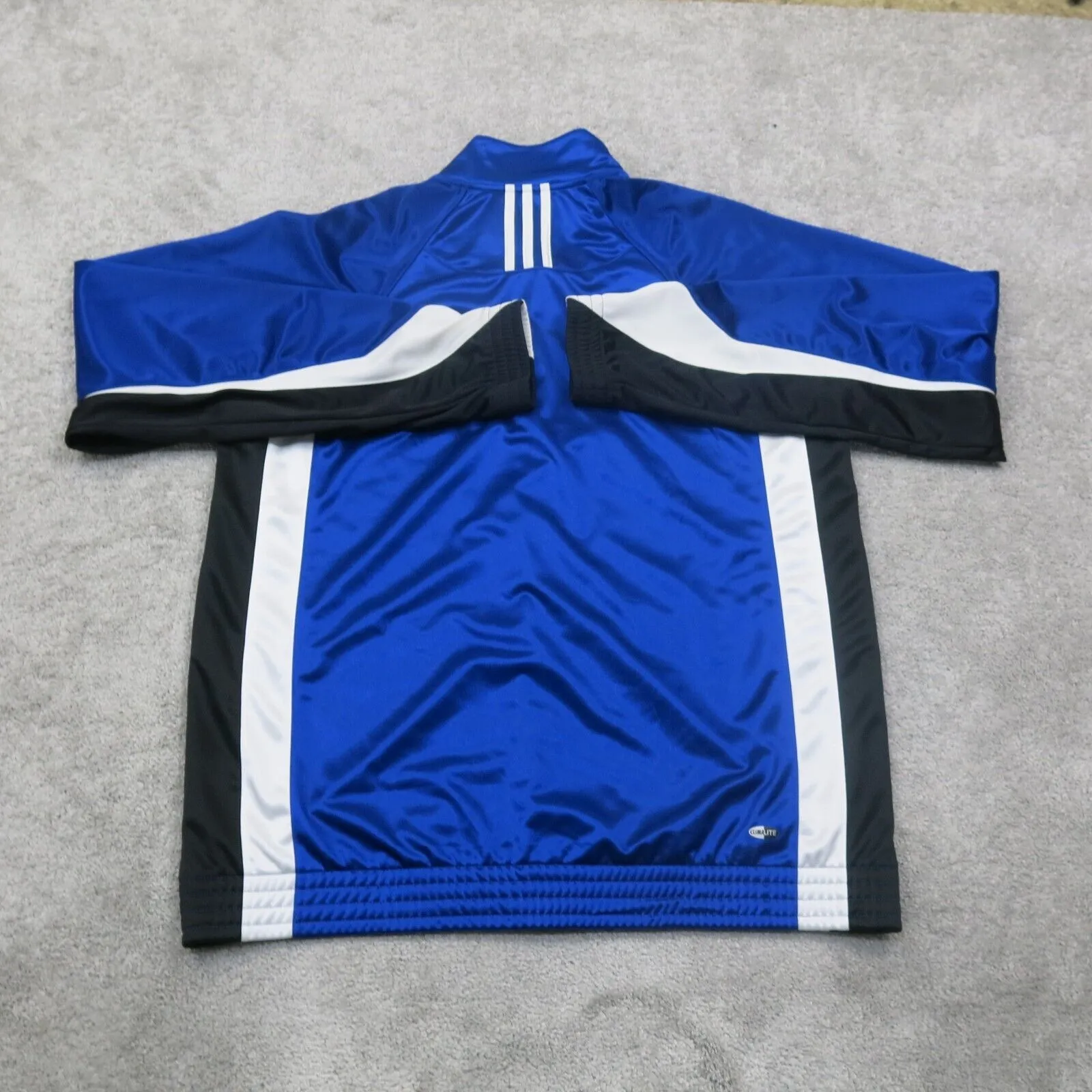 Adidas Mens Activewear Jacket Climalite Button Up Long Sleeve Navy Blue White L