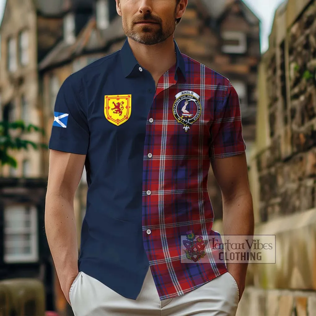 Ainslie Tartan Short Sleeve Button Shirt Alba with Scottish Lion Royal Arm Half Style