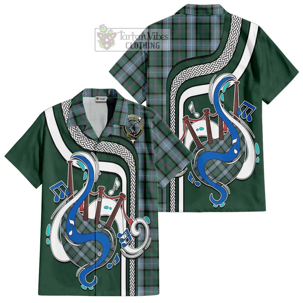 Alexander of Menstry Hunting Tartan Short Sleeve Button Shirt with Epic Bagpipe Style