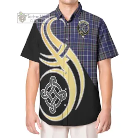 Alexander of Menstry Tartan Short Sleeve Button Shirt with Family Crest and Celtic Symbol Style