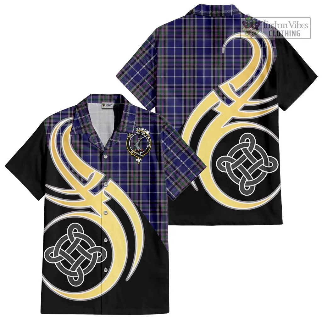 Alexander of Menstry Tartan Short Sleeve Button Shirt with Family Crest and Celtic Symbol Style