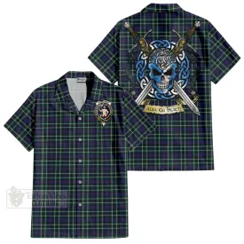 Allardice Tartan Short Sleeve Button Shirt with Family Crest Celtic Skull Style