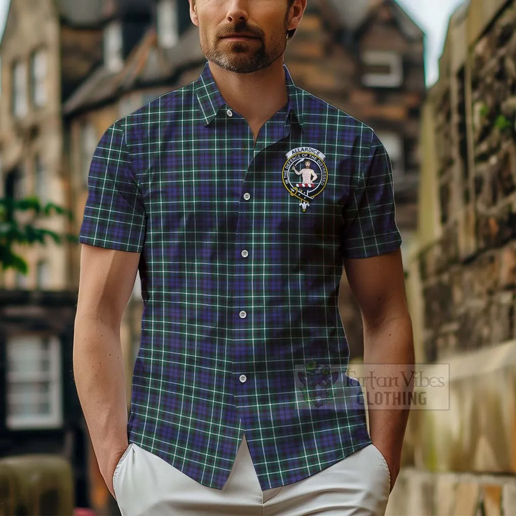 Allardice Tartan Short Sleeve Button Shirt with Family Crest Celtic Skull Style