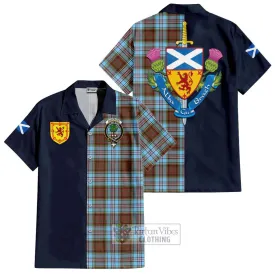 Anderson Ancient Tartan Short Sleeve Button Shirt Alba with Scottish Lion Royal Arm Half Style