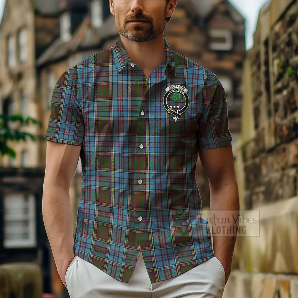 Anderson Tartan Short Sleeve Button Shirt with Family Crest Celtic Skull Style