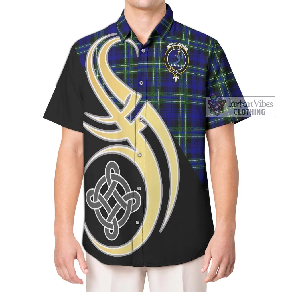 Arbuthnot Modern Tartan Short Sleeve Button Shirt with Family Crest and Celtic Symbol Style