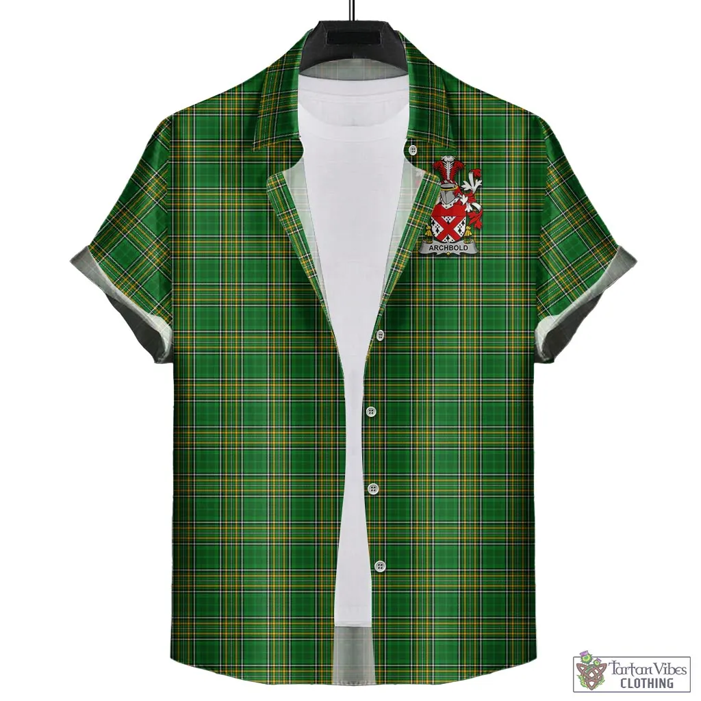 Archbold Irish Clan Tartan Short Sleeve Button Up with Coat of Arms