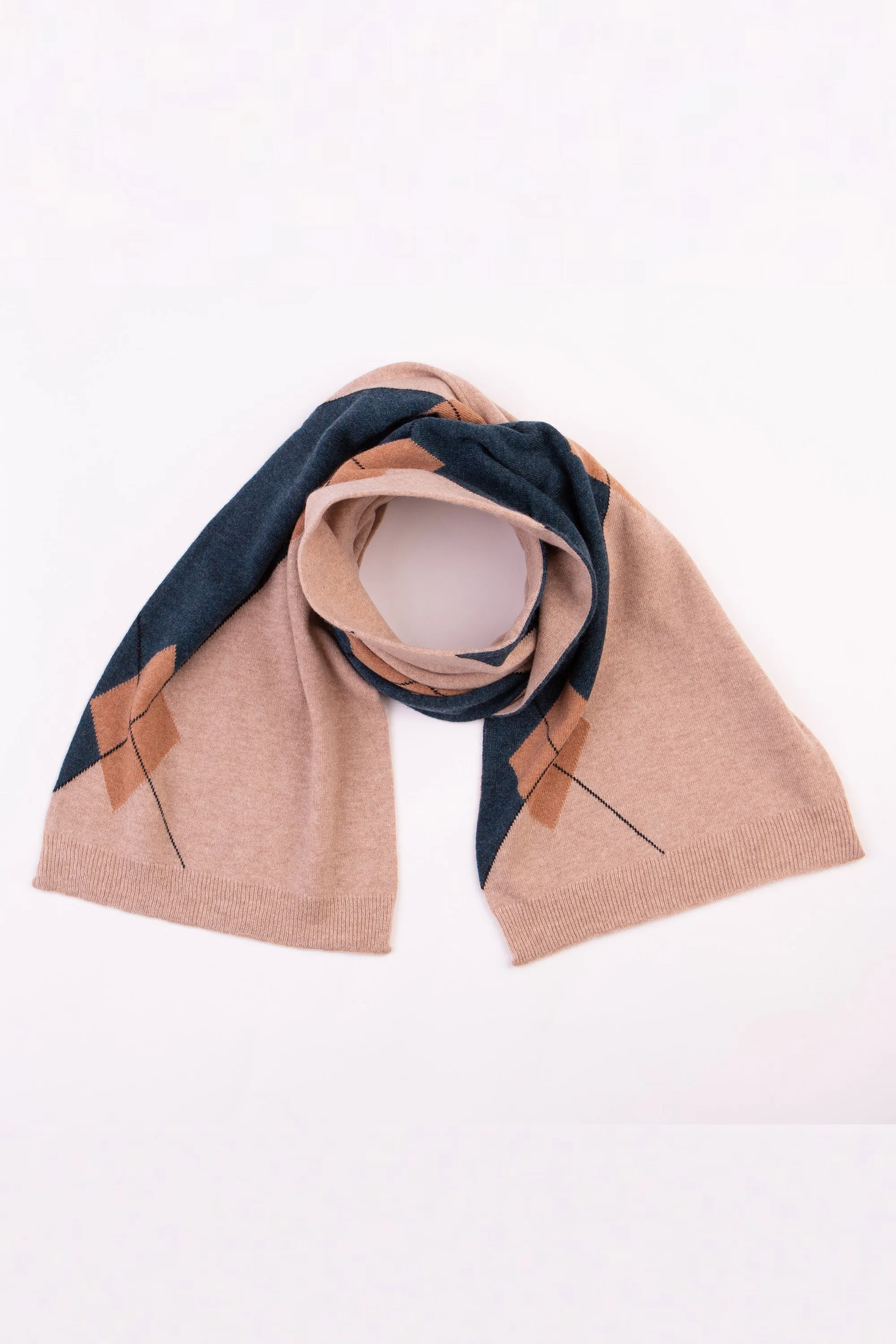 Argyle Cashmere Scarf - Camel Mix