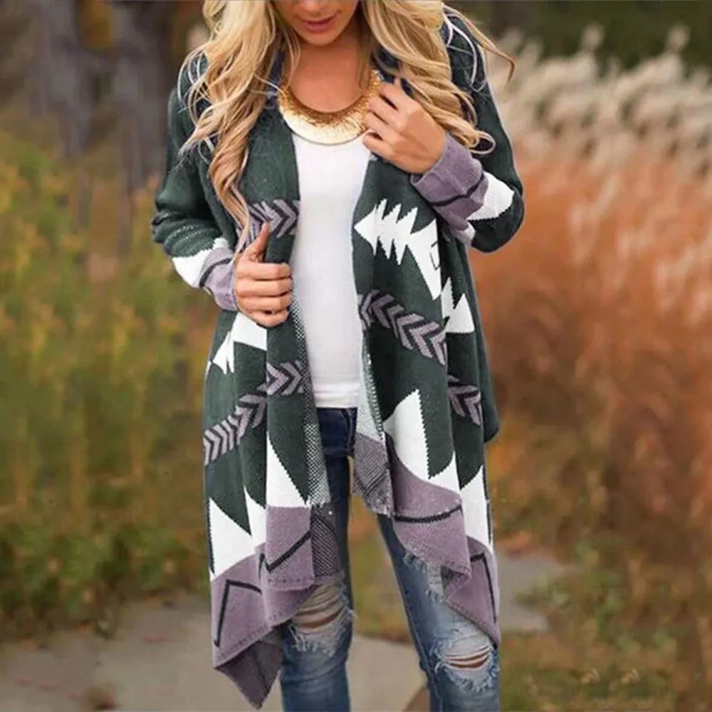 Asymmetric Printed Waterfall Cardigan