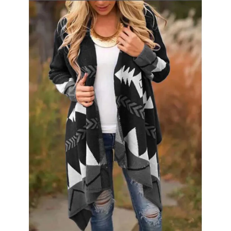 Asymmetric Printed Waterfall Cardigan