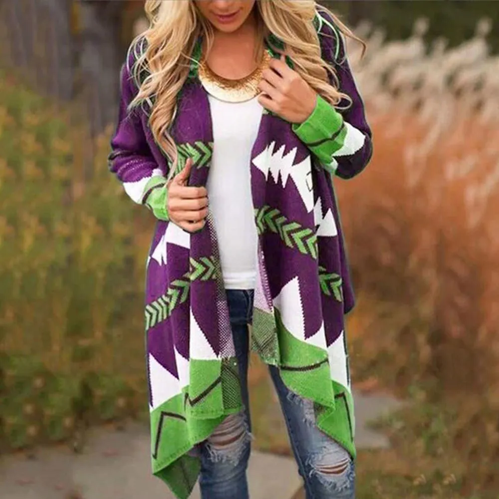 Asymmetric Printed Waterfall Cardigan