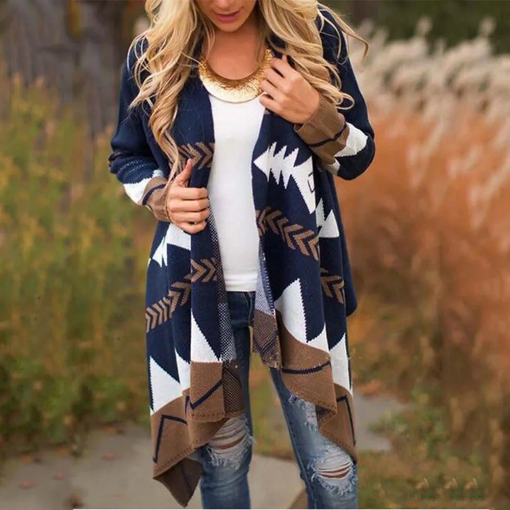 Asymmetric Printed Waterfall Cardigan