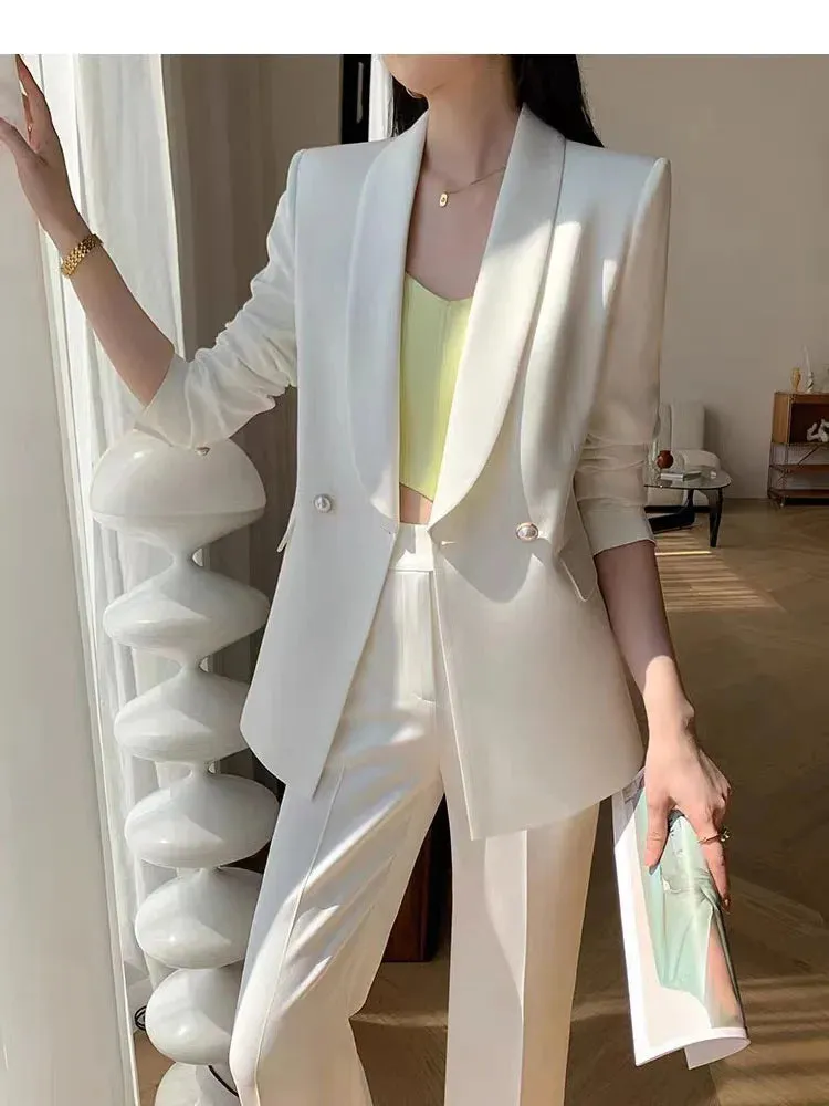 Autumn suit women's new two-piece suit fashionable temperament professional senior sense casual white suit women suit