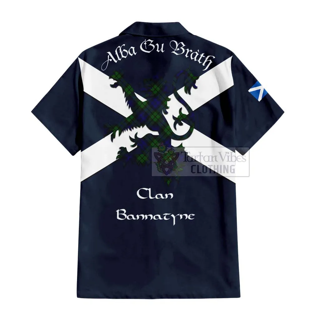 Bannatyne Tartan Lion Rampant Short Sleeve Button Shirt  Proudly Display Your Heritage with Alba Gu Brath and Clan Name