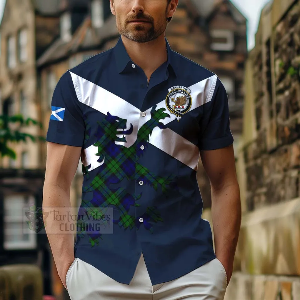 Bannatyne Tartan Lion Rampant Short Sleeve Button Shirt  Proudly Display Your Heritage with Alba Gu Brath and Clan Name