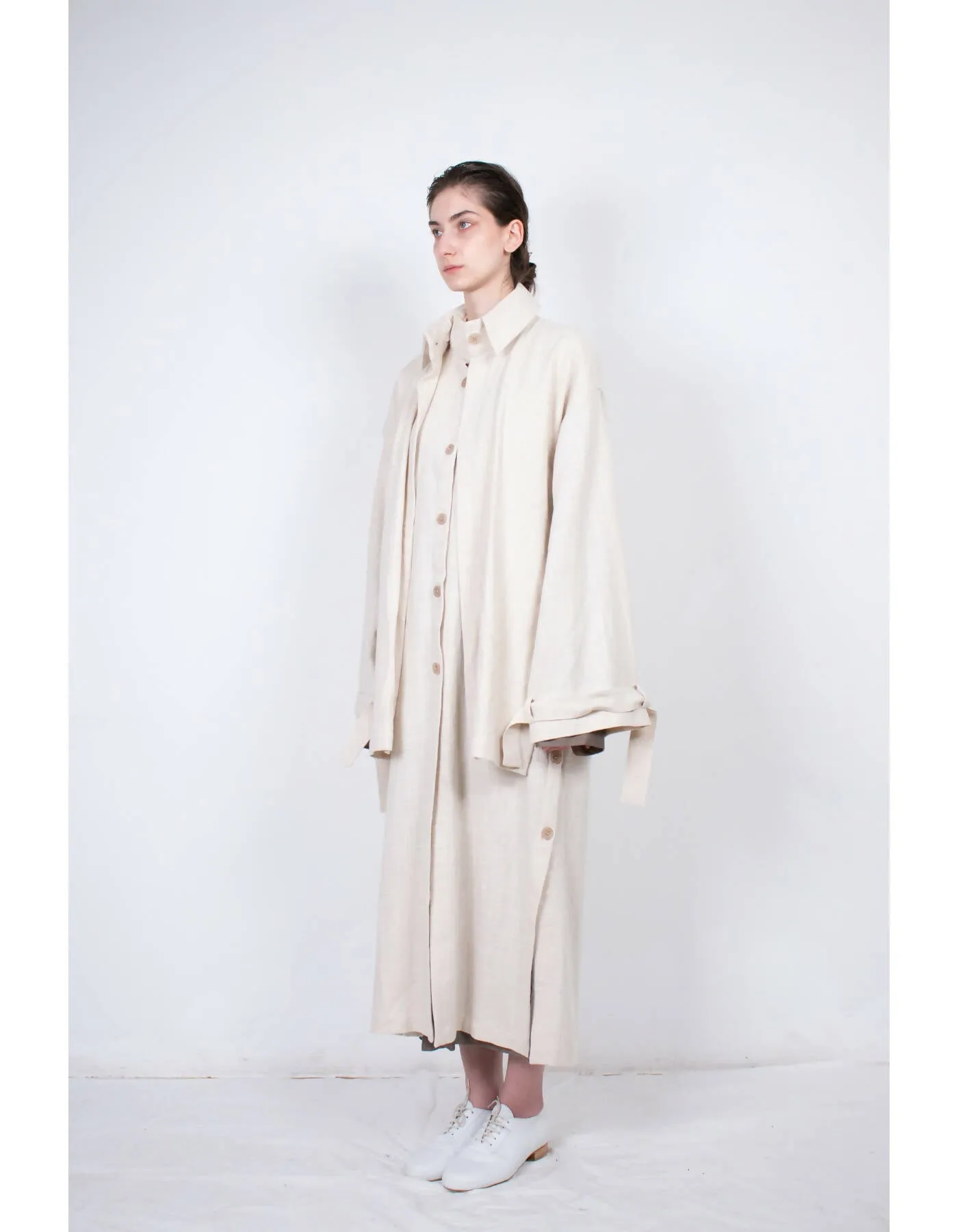 Beige Layered Flax Coat