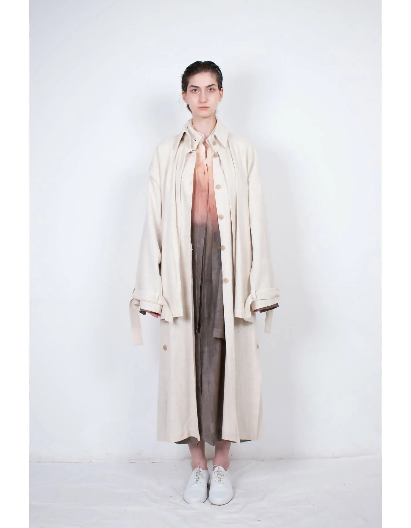 Beige Layered Flax Coat