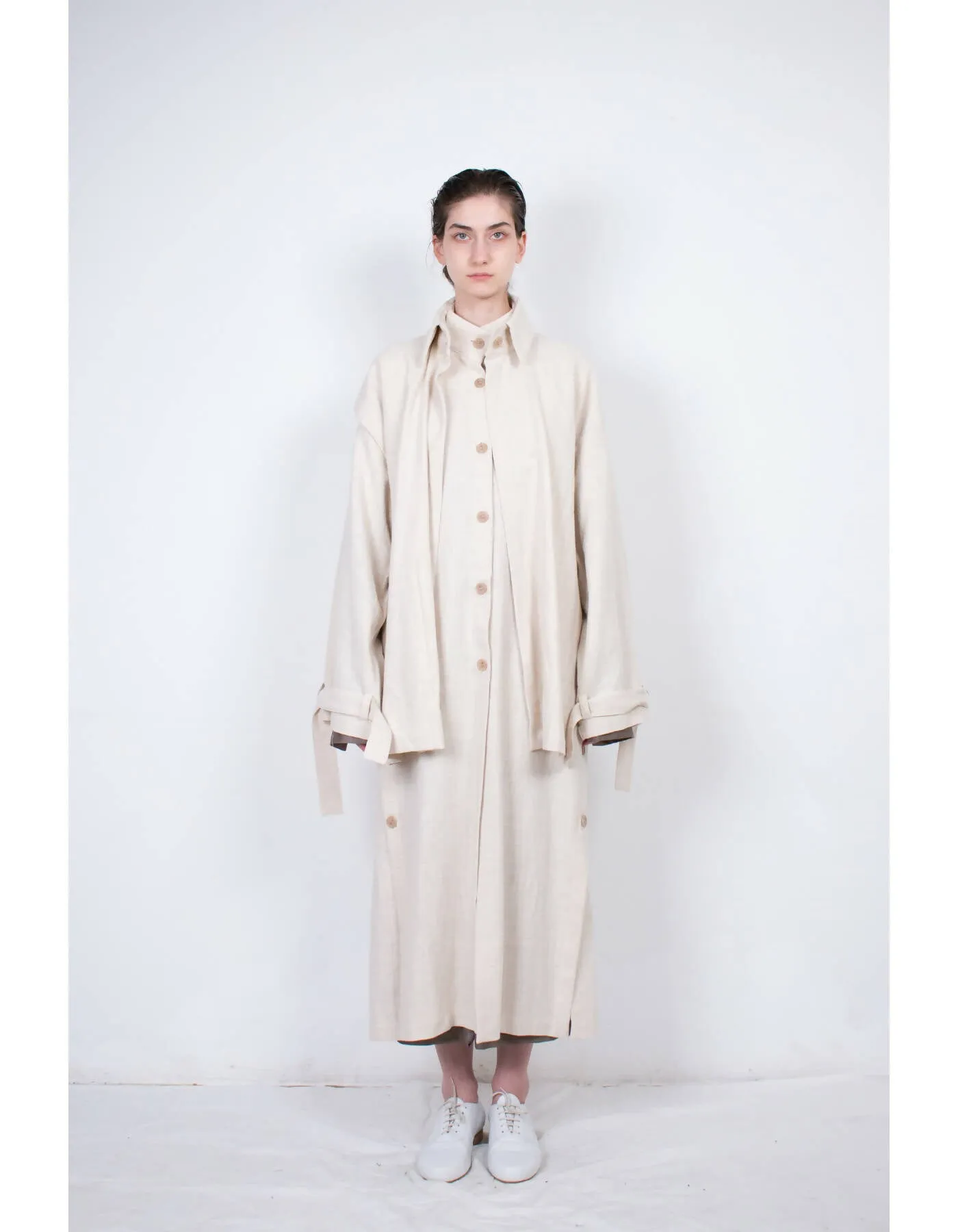 Beige Layered Flax Coat