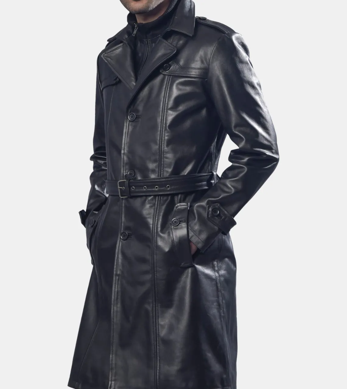 Bellamy Men's Black Leather Trench Coat