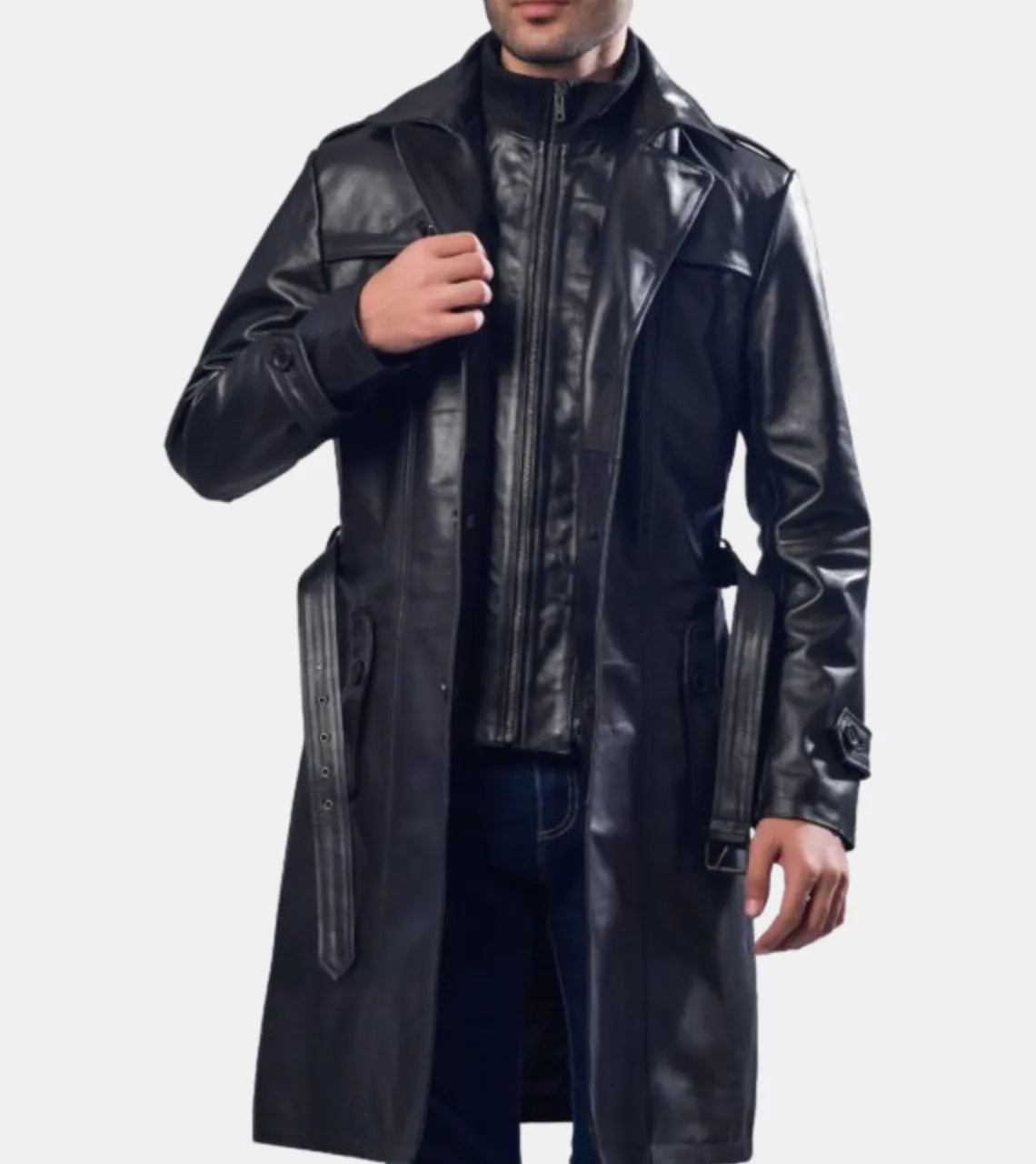 Bellamy Men's Black Leather Trench Coat