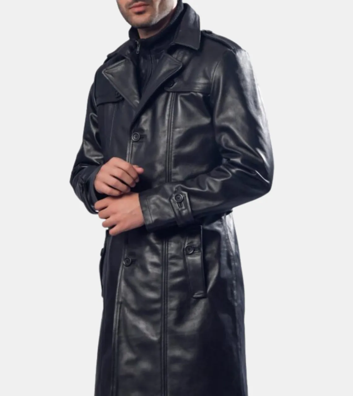 Bellamy Men's Black Leather Trench Coat