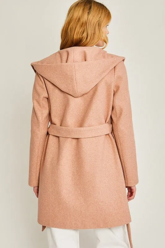 Belted Coat With Hoodie