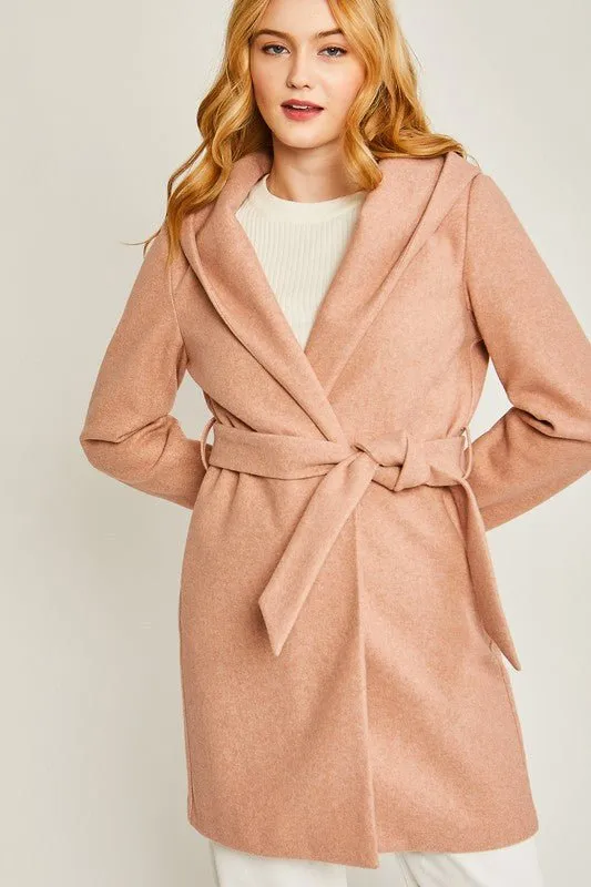 Belted Coat With Hoodie