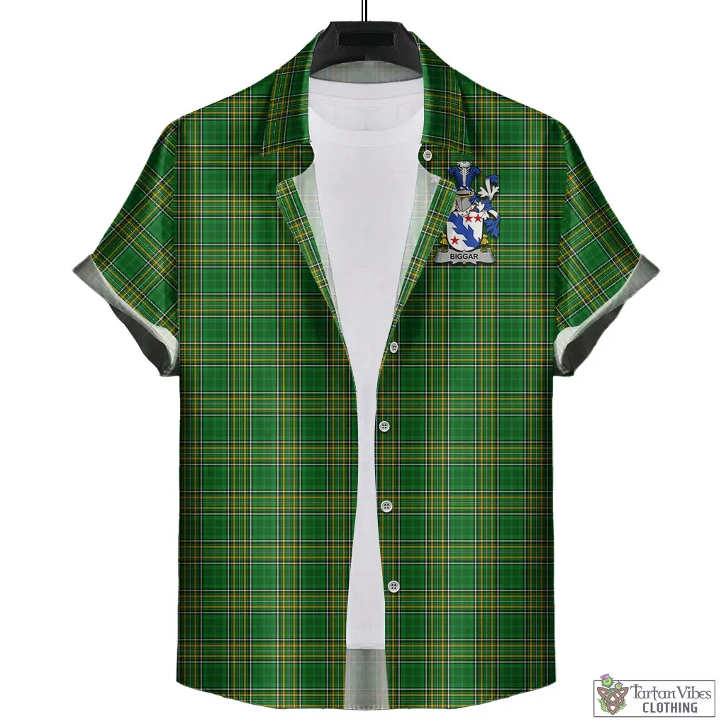 Biggar Irish Clan Tartan Short Sleeve Button Up with Coat of Arms