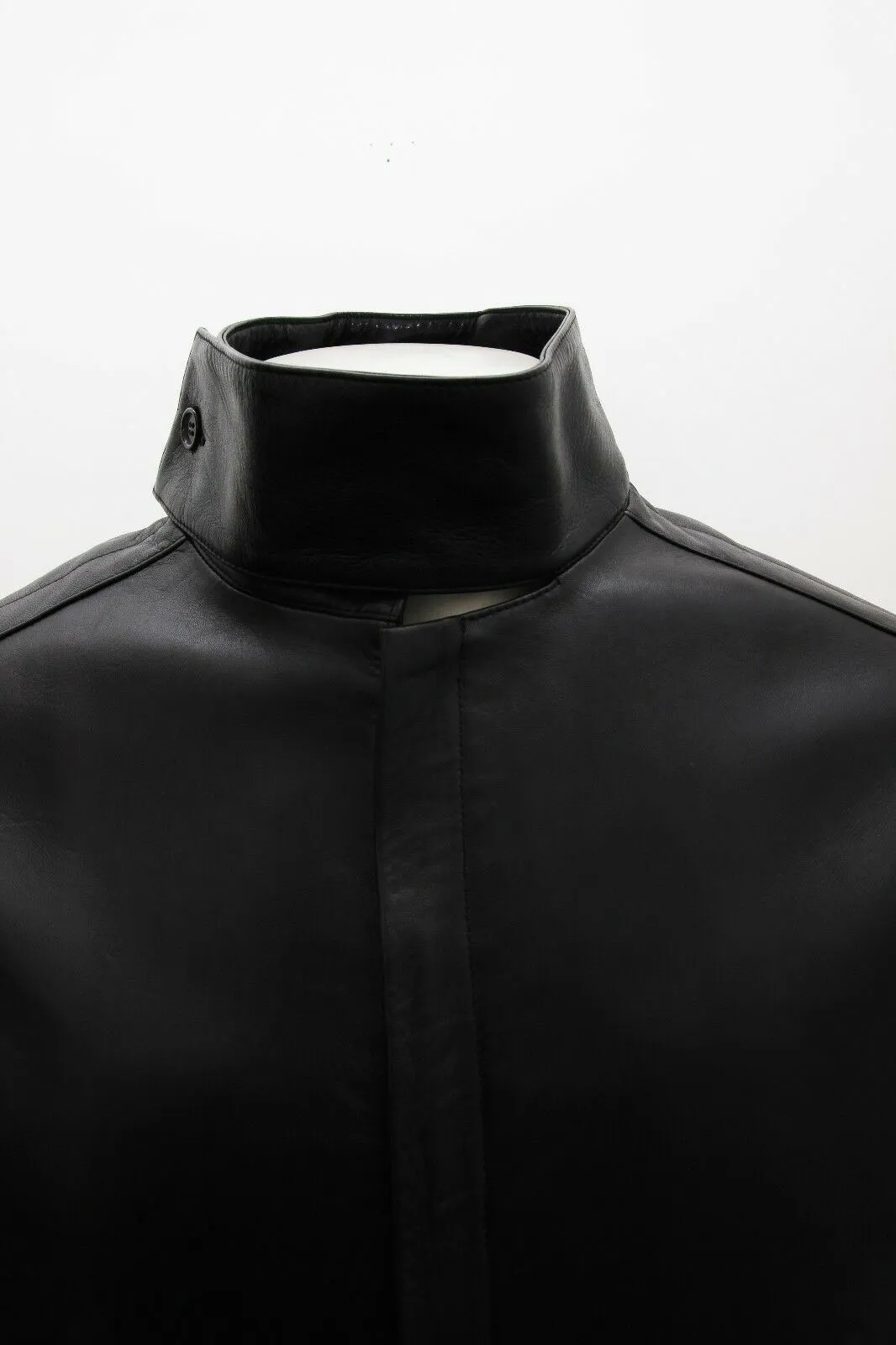 Black Leather Cafe Racer Jacket With Extended Cuffs