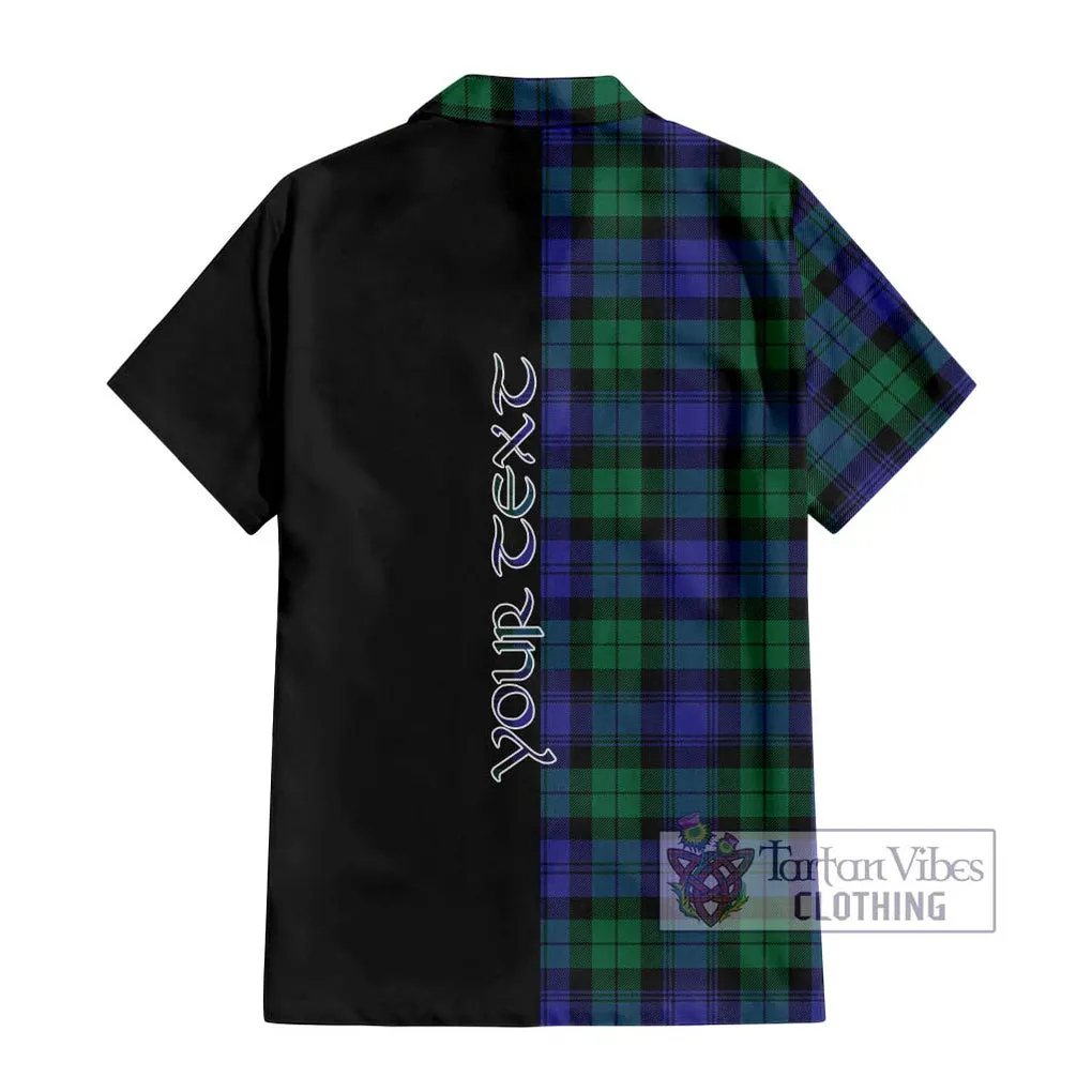 Black Watch Modern Tartan Short Sleeve Button Shirt with Family Crest and Half Of Me Style